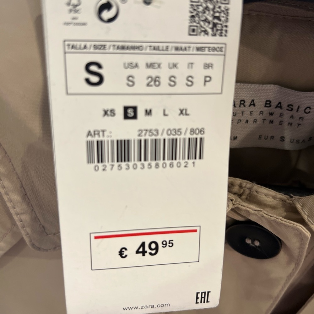 Brand new never used Zara Basic Trench Coat
